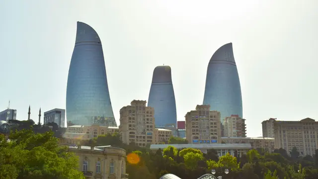 Image of the flame towers in downtown Baku, Azerbaijan.