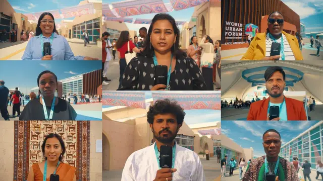 Various people being interviewed at the World Urban Forum.