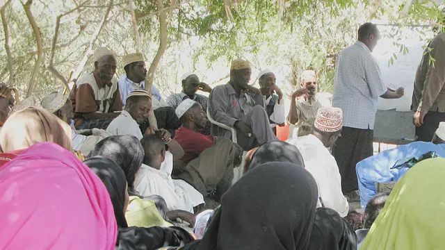 Community representatives gather together to record their knowledge about dryland resources as part of a participatory mapping process in Isiolo County, Kenya. (Photo: James Pattison/IIED)