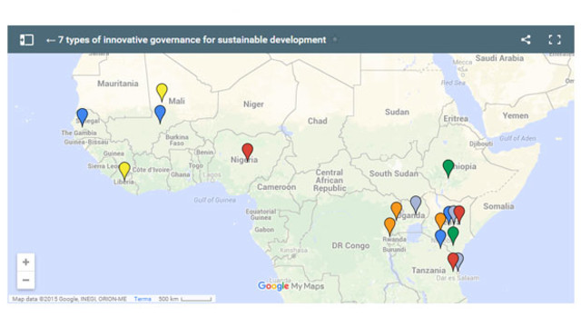 From decentralised finance to legal tools, this map showing real examples of innovative governance from around the world highlights seven tried-and-tested methods of empowering local institutions (Image: IIED)