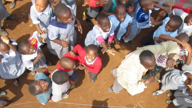 Air balloon photograph of children while mapping Mathare informal settlement, Nairobi.