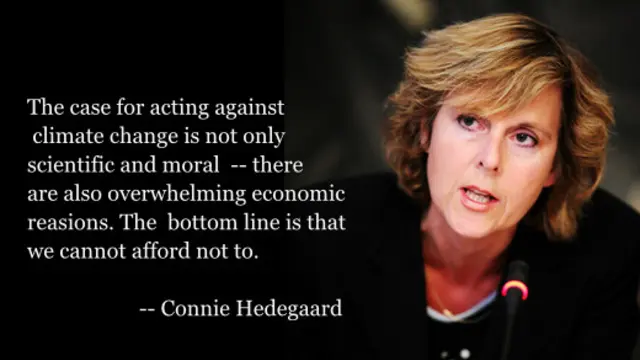 Connie Hedegaard stressed the importance of setting tough targets for reducing carbon emissions when she gave the 2010 Barbara Ward Lecture