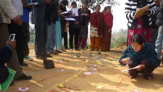Workshop participants undertake a participatory resource mapping exercise for community enterprises (Photo: Asia Network for Sustainable Agriculture and Bioresources - ANSAB)