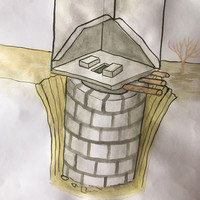 An illustration showing bricks lining a pit latrine.