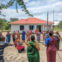 A group of people dancing.