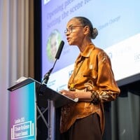 This photo shows Brazil's Minister of Environment and Climate Change, Marina Silva, speaking during the opening plenary.