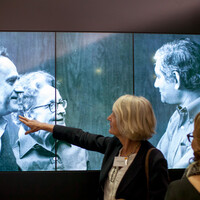 IIED Director Camilla Toulmin and board chair Rebeca Grynspan look at images of institute founder Barbara Ward (Photo: Julius Honnor/IIED)