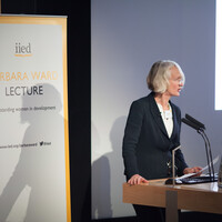 IIED Director Camilla Toulmin introduces the lecture on rewriting the narrative of Africa and climate change (Photo: Julius Honnor/IIED)