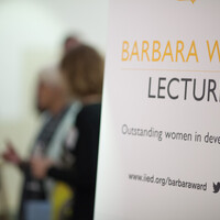 The Barbara Ward Lecture signage at the British Library for the 2014 event (Photo: Julius Honnor/IIED)